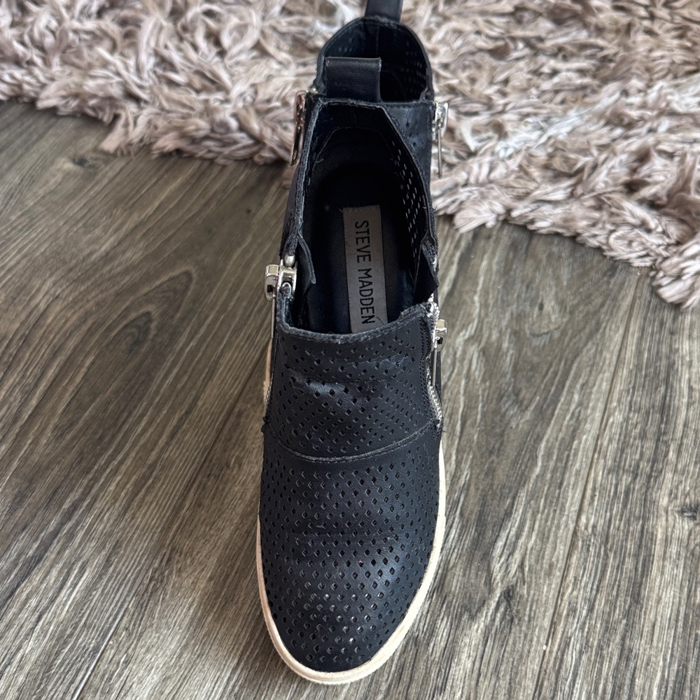 Steve Madden Black Perforated Ankle Booties